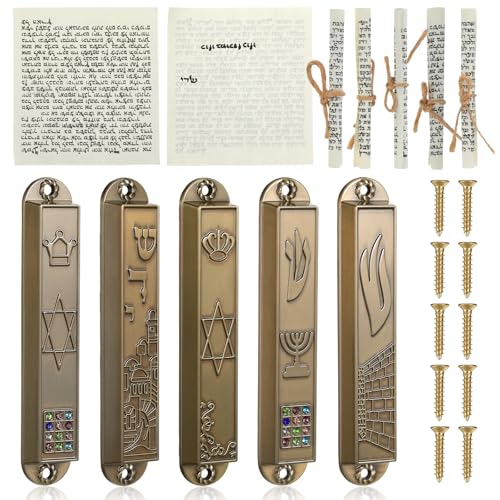 MAGICLULU 5-Pack Door Mezuzah with Kosher Scroll Screw Mount Metal Mezuzah Case - 3.54 Inch Tall Jewish Mitzvah Mezuza Plaque for Front Doorpost Entrance Religious Housewarming Gift