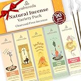 Calmveda Bastoncini di Incenso NATURAL - (60 Pezzi, 12 X 5) 5 Aromi Sorprendenti: Incenso Frankincense, Salvia Bianca, Palo Santo, sangue di Drago e Tempio