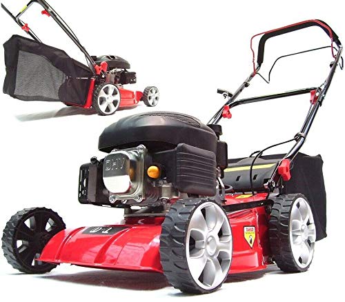 Cortacésped de gasolina, 410 mm, tracción a la rueda 55793, accionamiento de 41 cm, motor cortacésped autopropulsado, incluye engranaje de marca AWZ Big Wheeler, carcasa de chapa de acero, tracción a