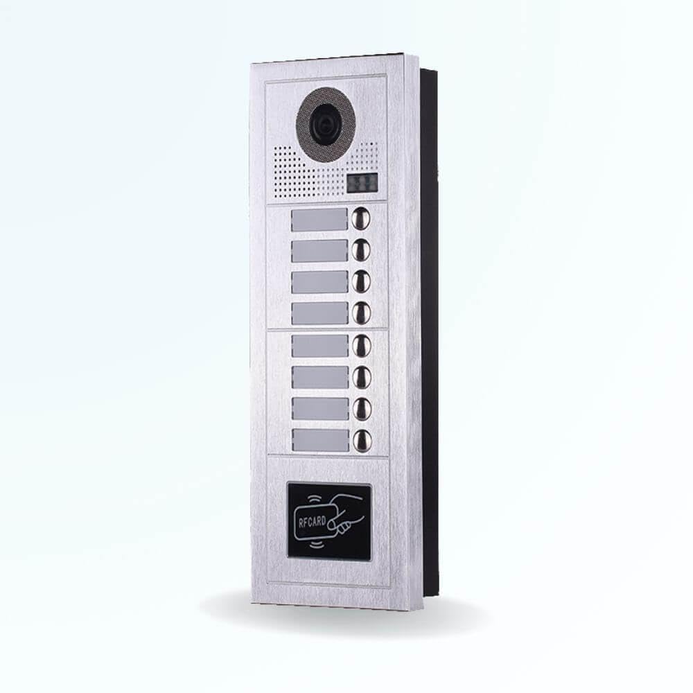 Portier interphone vidéo Modern 2 Fils - 8 Appartements - 8 écrans Noirs - avec Lecteur de Badge
