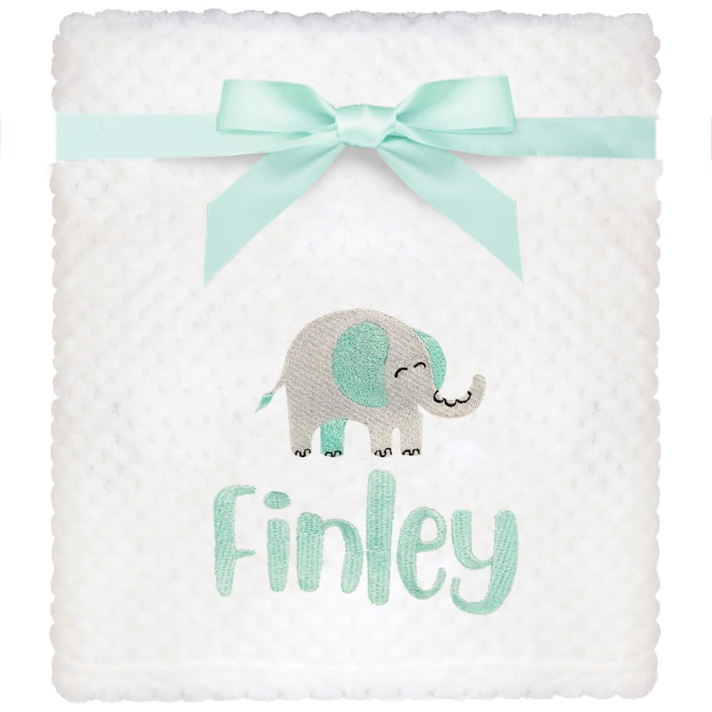 TeddyT's Personalised Baby Waffle Blanket With Embroidered Jungle Animals (Brave Elephant)