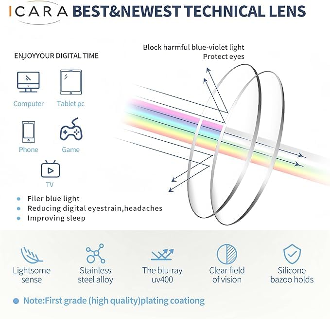 Image of ICARA Sparkling Crystal Retro Cat Eye Frame Bling Rhinestone Reading Glasses for Women Blue Light Blocking Computer Eyeglass