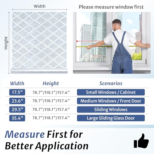 rabbitgoo Window Privacy Film, Decorative Privacy Window Film Sun Blocking, Frosted Glass Cling for Home Door, Non-Adhesive Static Cling Sticker Covering Heat Blocker, Clear, 17.5