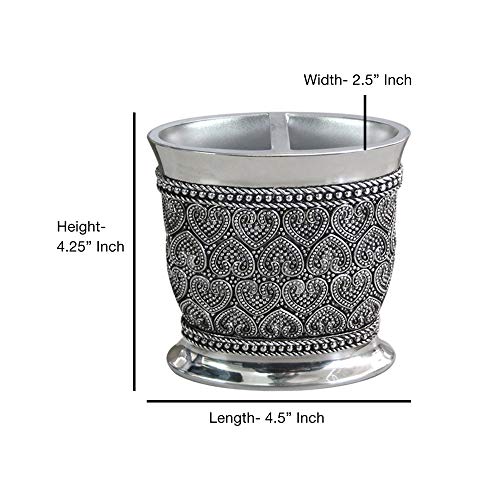 Nu Steel Beaded Heart Resin Bath Accessory Set For Vanity Countertop, 8 Pcs Luxury Ensemble - Cotton Swab, Soap Dish, Toothbrush Holder, Tumbler, Soap Pump, Waste Basket, Tissue Box, Tray-Chrome #TOP5