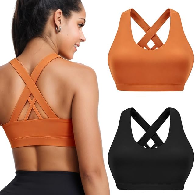 Image of Buauty 2 Packs Sports Bras for Women High Support, Push Up Sports Bra, Criss-Cross Back High Impact Yoga Bras for Large Bust