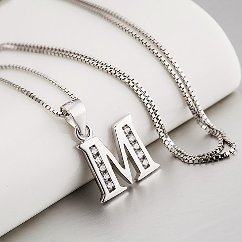 Yfn Initial M Pendant Necklace In Sterling Silver With Cubic Zirconial 26 Letter Alphabet Jewelry For Women Teen Girl #TOP4