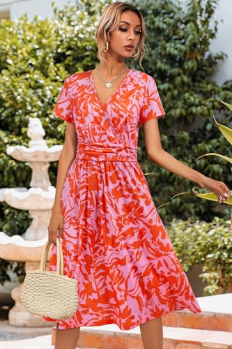 Image of Newshows Women's Pockets Wrap V Neck Floral Summer Vacation Casual Sundress | Wrinkle Free, Stretchy, Summer Beach Floral Sundress 2026, Casual Dress for Vacation, Guaduation, Side Pockets, A-line