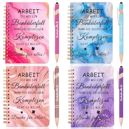 Echehi 4 Sets Geschenke Für Kollegin, Kleine Abschiedsgeschenk Für Kollegen Mit 4 Notizbücher, 4 Stifte, 4 Geschenktüten, Beste Kollegin Geschenk, Kleine Geschenk Abschied Kollegen (Für Kollegin)