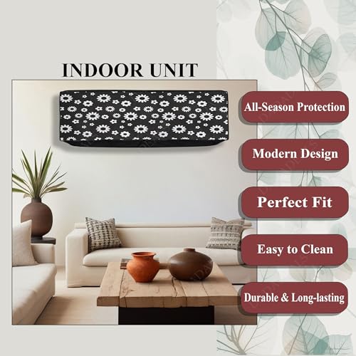 Image of Split AC Cover Combo Set 1.5 Ton | Indoor Outdoor Waterproof & Dustproof Protection | Durable, Breathable Fabric | These Covers Help Maintain Airflow | Black Polka
