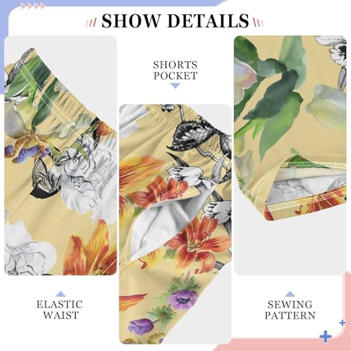 Spring Flowers Butterfly Boys Long Pants Soft Trousers Elastic Waist Kids Lounge Bottoms with Pockets S-XL4