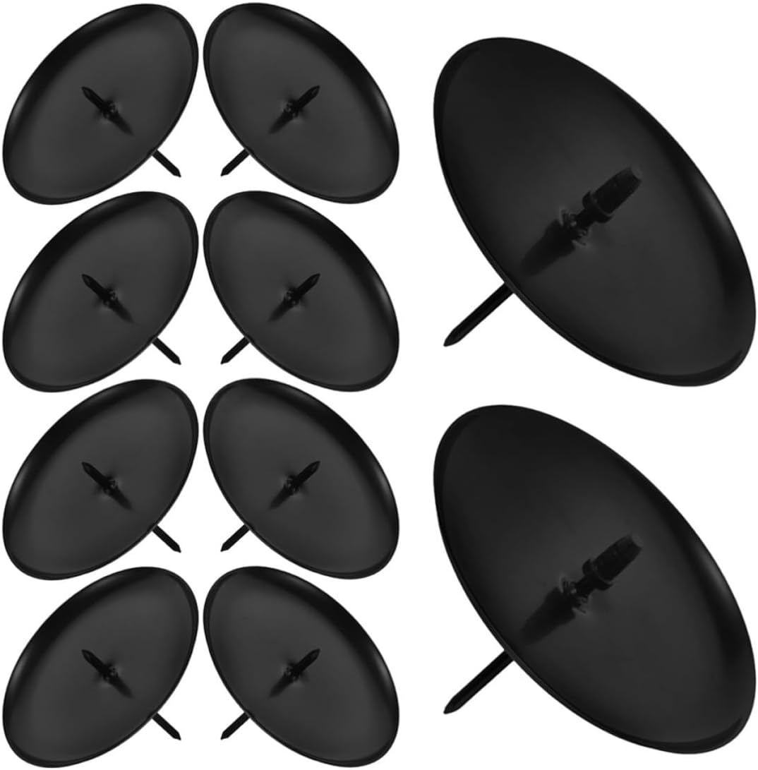 10pcs Black Iron Christmas Candle Holder Set Unique Round Plate Design, Tapered Candlestick Holders for Dining Table Centerpiece and Candlelight Dinners, Safe and Stable Candle
