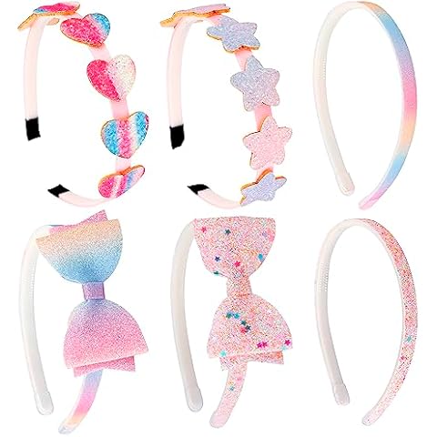 Chanaco Girls Sparkly Cute Soft Glitter Bow Heart Non-Slip Headbands Set - 6 Pcs for Toddlers and Kids Ages 4-12 Cover