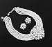 Fashion 21 5 Rows Rhinestone Accented Simulated Floral Pearl Cluster Necklace, Clip on Earring 2 Set (White)