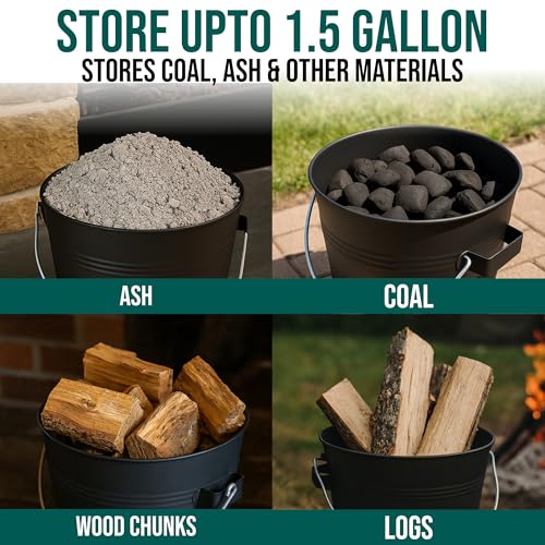 image for Smedley & York Mini Ash Bucket with Lid, Includes Fireplace Tools, Pai