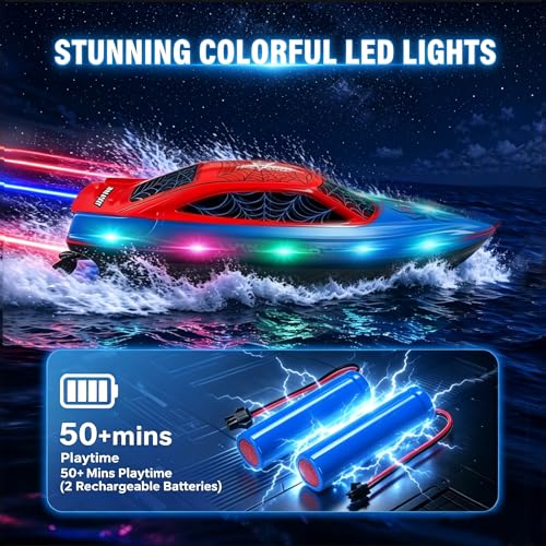 FLYING STAR 2 Pack 13 inch Remote Control Boat for Kids, 2 Batteries, 2.4Ghz RC Racing Boat with LED Lights for Pools and Lakes, Summer Water Toy Gift for Boys 8，9，10，11，12+ - image 3