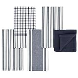 mDesign Kitchen Towel Set, 100% Cotton, Waffle Texture and Striped Pattern, Store in Drawers, Cabinets or Hang on Racks, Set of 5 - Navy Blue