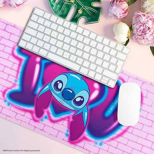 Disney Stitch Schreibtischunterlage XXL - Baby Yoda Gaming Schreibtisch Zubehör 800x360mm - Anti-Rutsch, Bürobedarf PC Laptop Zubehör Unterlage Matte Gaming Desk Mat Büro Deko (Rosa Stitch)