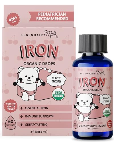 Legendairy Milk Organic Liquid Iron Supplements for Kids, Baby Vitamins, Sugar Free Liquid Iron for Kids - for Ages 4 Months to 3 Years - Cherry...
