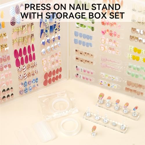 Image of Nails Storage Box with Stand for Fake Nail,Large Empty Nail Box Case Use for Press On Display & Storage,Nail holder for Painting Practice,Acrylic Nail Display Stand for Design Home