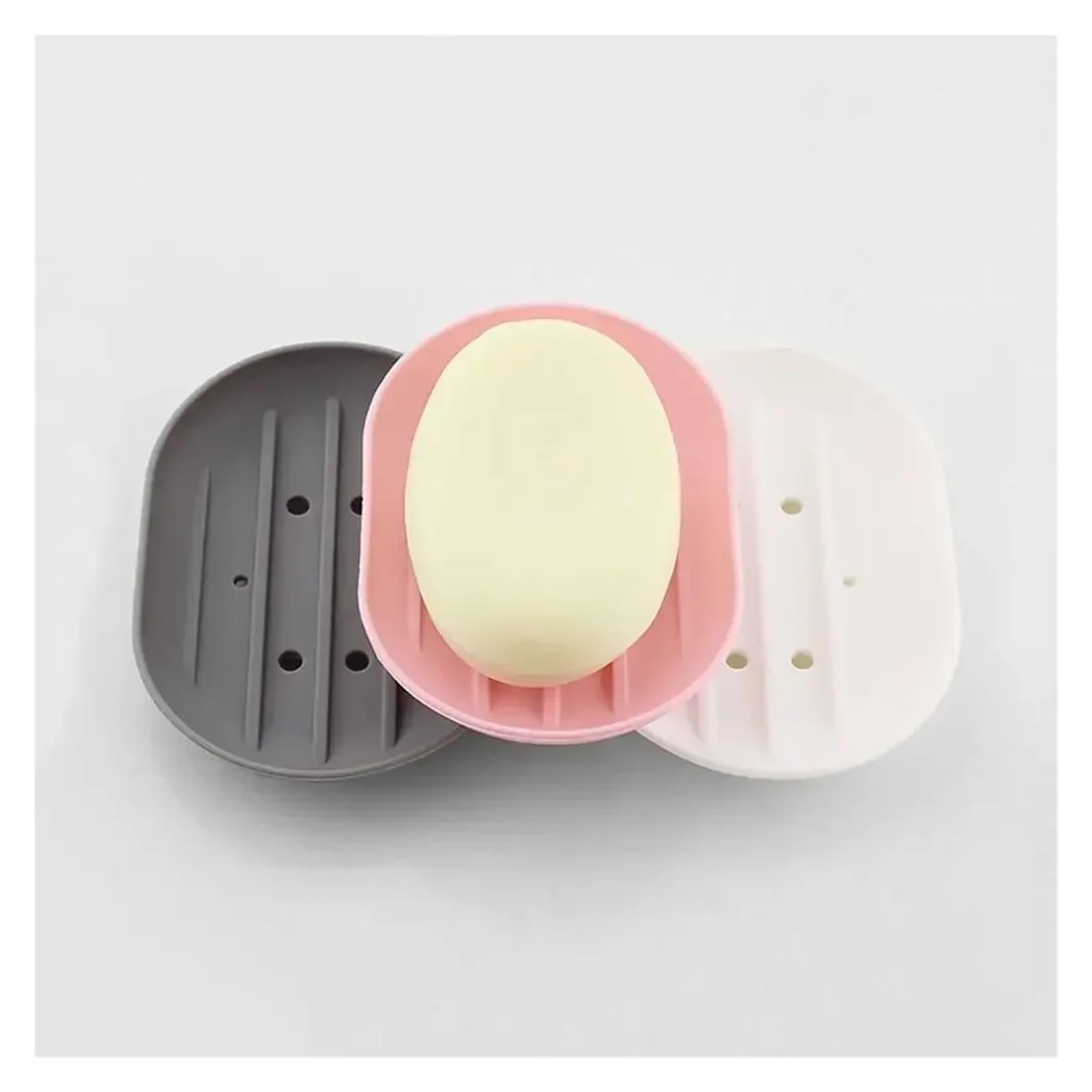 Jabonera de Silicona Antideslizante (3 Unidades), escurridor, Ovalada, sin Perforaciones para Baño(Green)