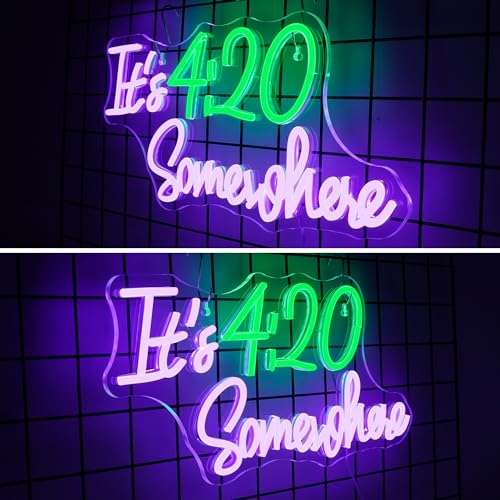 Image of Horseneon 420 Neon Sign - Green Leaf Neon Signs for Wall Decor 420 Decorations Led Signs Neon Bar Signs for Bedroom USB Light Up Sign for Home Bar Wall Man Cave Party Club Restaurant Hotel