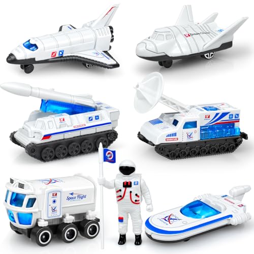 Tcvents 7PCS Diecast Space Toys with Astronaut Figure, 1:64 Scale Rocket Ship, Explore, Space Shuttle Toys for Kids 3-5 6 7 8 Spaceship Rocket Toy...