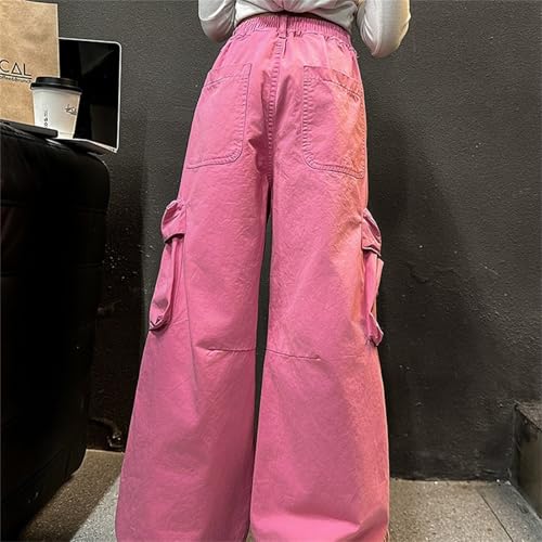 Girls Baggy Straight Cargo Pants Elastic High Waist Wide Leg Sweatpants with Multiple Pockets Teens Fall Trendy Pants3