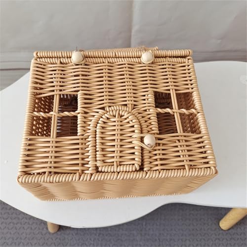 Ksikdeg Weidenkoffer Dekorative Haus Rattan Korb mit Griff Lebensmittel Aufbewahrungsbox für Picknick und Familie