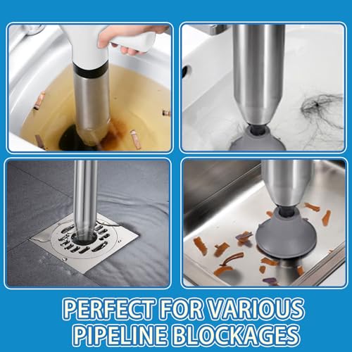 Image of Toilet Plunger High Pressure Air Drain Blaster Gun Drain Clog Remover Tools Air Plunger Heavy Duty Drain Powerful Plungers for Toilet Unclog Toilet, Floor Drain, Bathroom（White）