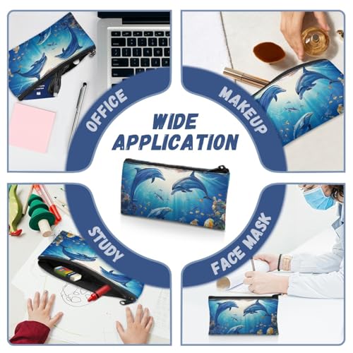 Image of Blue Dolphin Pencil Case for Boys Ocean Theme Pencil Box for Crayon Scissors Pen Holder for Kindergarten Toddlers Zippered Pouch for Stationery