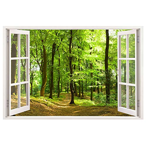 Advertising & Displays Werbecenter Berlin GmbH Leinwandbild mit Fensterblick – Wald 120 x 80 cm - Keilrahmen mit Druck