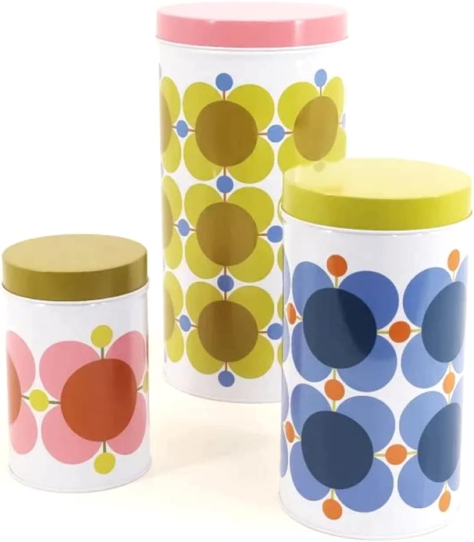 Orla Kiely 3 Piece Tin Cannister Storage Set - Atomic Flower