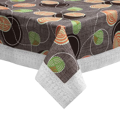 Image of Dakshya Industries PVC Waterproof Square Table Cover 48x48 Inch for 4 Seater Dining Table | Floral Printed Oilproof Stain Resistant Washable Plastic Table Cover, Purple & Green