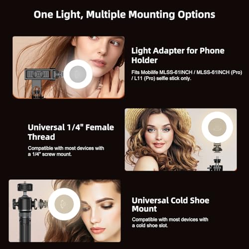 Image of Mobilife Selfie Ring Light for Tripod /Phone /Laptop LED Video Lamp with Clip Rechargeable 3 Color Dimmable Portable for Selfie Zoom Meeting Photography Vlogging