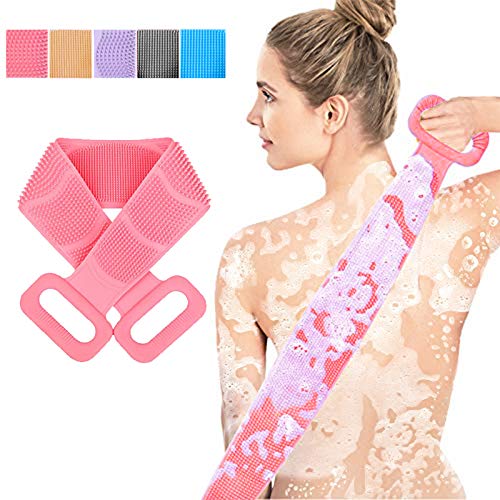 Silicone-Bath-Body-Brush-Scrubber Silicone Back Scrubber for Shower Body Brush for Showering Cleansing Exfoliating Massage Lengthen 30 Inch 2020 Updated Pink