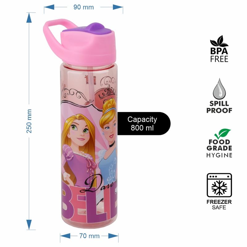 Image of SKI GLIDE Sipper Water Bottle 800 ML, for School, Sports, Trek, Travel | Teens and Kids of all age groups | 800 ML, Leakproof, Light Weight, Pop-up Sipper with Handle| Character Merchandise | Princess