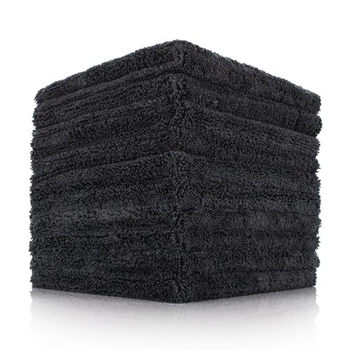 The Rag Company - Creature Edgeless Auto Detailing Towels (10-Pack) Professional 70/30 Blend Dual-Pile Plush Microfiber Buffing & Polishing 420gsm 16in x 16in Black