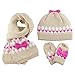 Produktbild ANIMQUE Baby Mädchen Strickmütze Schal Handschuhe 3stk Set Winter Kleinkinder 2-3 Jahre Doppelschicht Häkeln Pom Pom Baumwolle Beanie Mütze Halstuch Fäustlinge Fliege Dekor Khaki, M