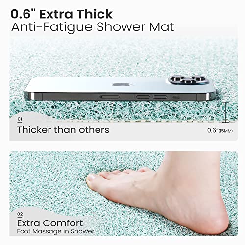 Rccugmats 0.6" Thick Bath Mat Non Slip Shower Stall Mat For Tub No Suction Cup Quick Drying, 24 * 24 Inch, Blue #TOP2