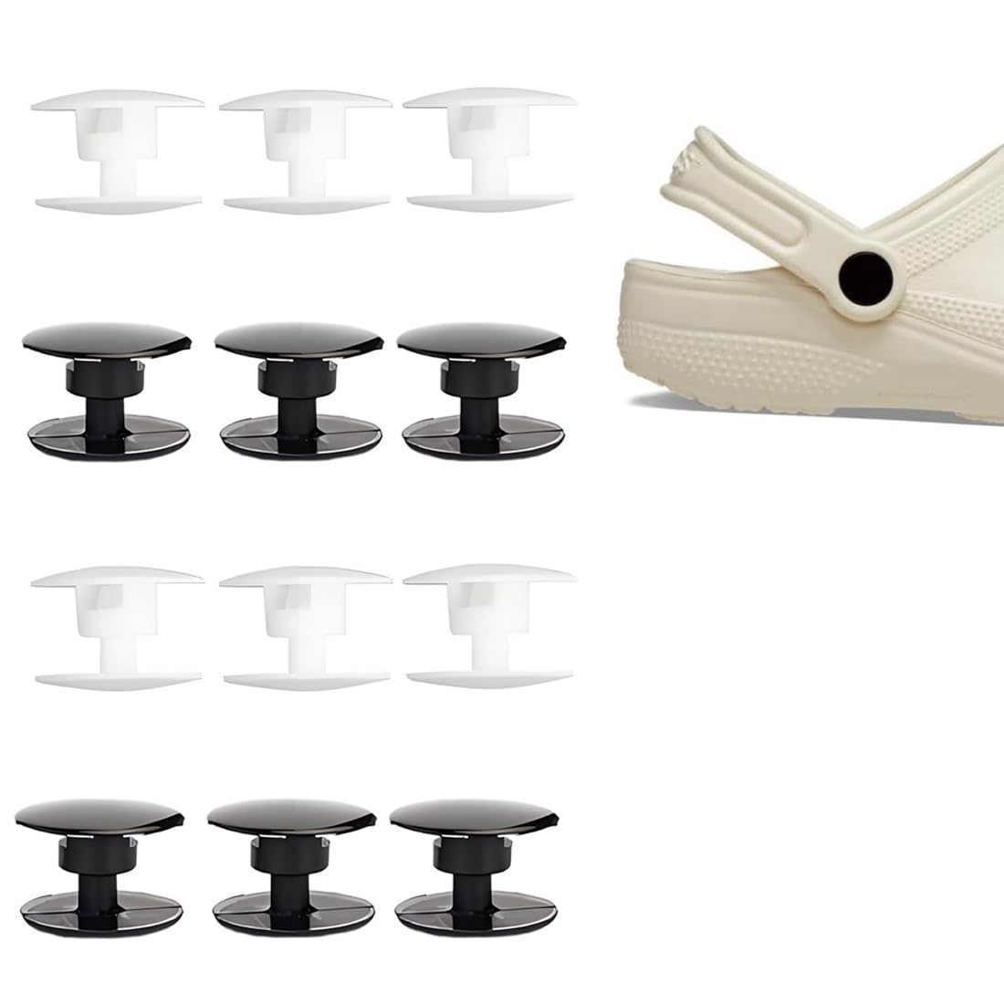 12 Pares de Botones de Repuesto, Remaches y Broches de Presión, Incluye 24 Piezas Macho y Hembra, Compatibles con Sandalias y Zuecos (16mm) (Negro/Blanco)