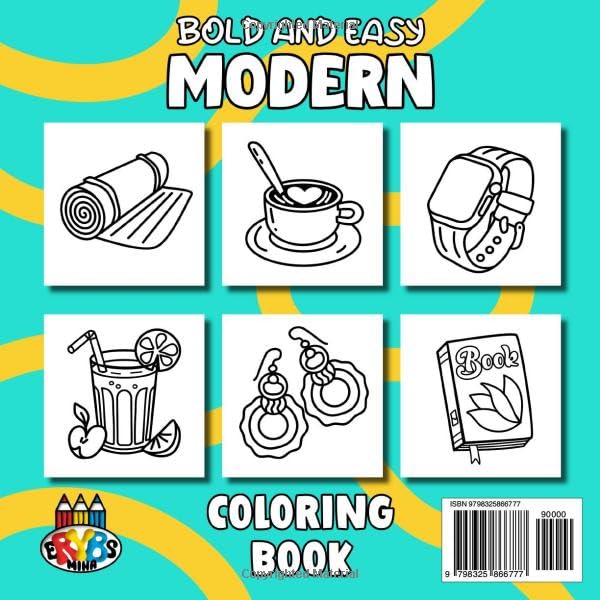 Bold and Easy Modern Coloring Book: Simple and Big Designs for Adults and Kids Featuring Elements of Modern Lifestyle, Pages to Color With Large Print and Thick Lines for Stress Relief and Relaxation image 3