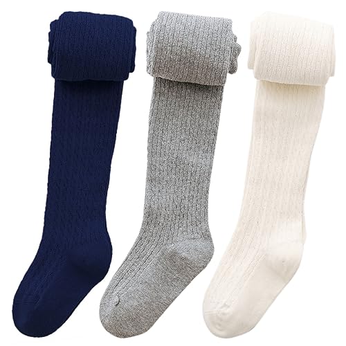 Image of vanberfia Baby Girls Tights Cable Knit Leggings Stockings Cotton 3 Pack Pantyhose Infants Toddlers 2-8T