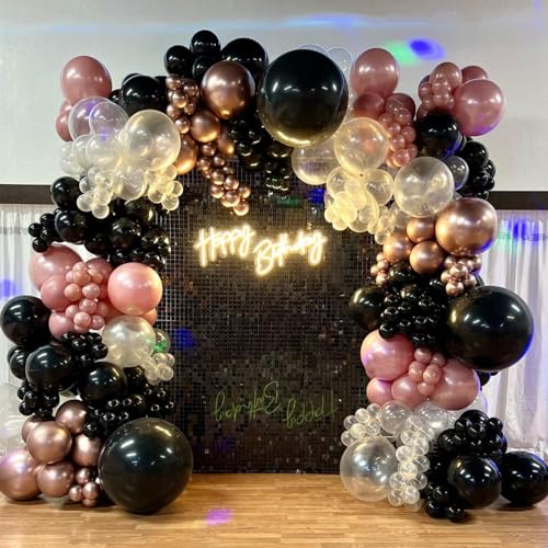 Image of Rose Gold Balloons Set, 60PCS Metallic Rose Gold & Black Latex Balloons for Birthday, Baby Shower, Wedding Party Decoration
