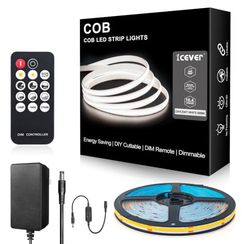 Tira LED COB 32.8ft 6000K con control remoto y adaptador 24V miniatura 1