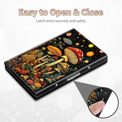 Image of Slim Credit Card Holder, Magic Colorful Mushrooms RFID Blocking Metal Wallet for Men & Women, Aluminum Minimalist Hard Case Pocket-Sized Business Cards Organizer (Fits Up to 10 Cards)