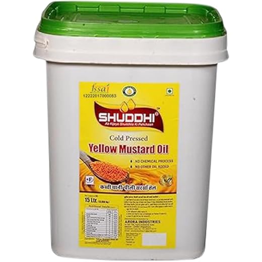 Shuddhi A+ cold pressed yellow mustard oil 15 liter plastic container tin