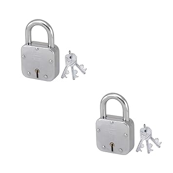 Harrison T-27 / BCP-0031_PK 2 Iron 6 Levers Padlock with 3 Keys| Square Padlock| Used for Shutter Gates (Pack of 2)