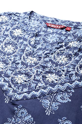 Image of Vbuyz Women's Paisley Print with Embroidery A-line Cotton Stitched Kurta