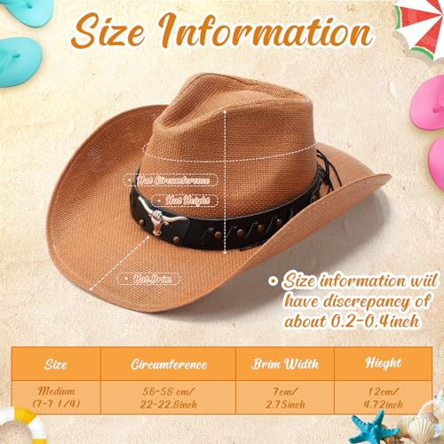 Image of JaGely 6 Pcs Men's Women's Straw Cowboy Hat Adjustable Western Cowgirl Classic Retro Woven Cowboy Hat with Wide Brim