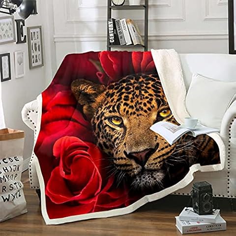 Red Rose Cheetah Sherpa Blanket Cover